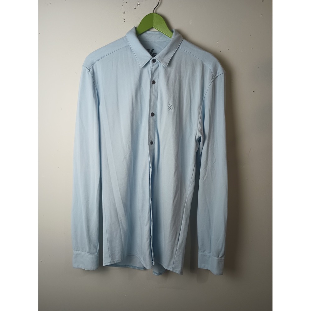 YoungLA Mens Light Blue Long Sleeve Button Down Pique Knit Shirt Large YLA